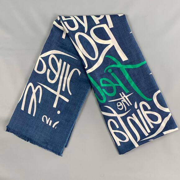 BURBERRY PRORSUM Spring 2015 Size One Size Blue & White Script Cashmere Scarf - Picture 1 of 6